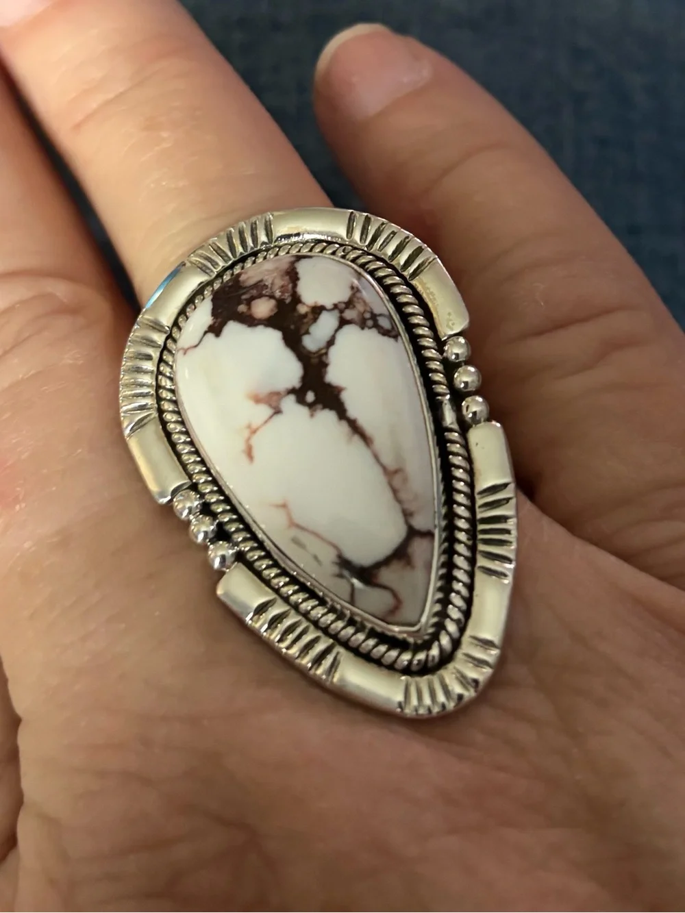 very large and weighty SW Design sterling silver Wild Horse Magnesite ring